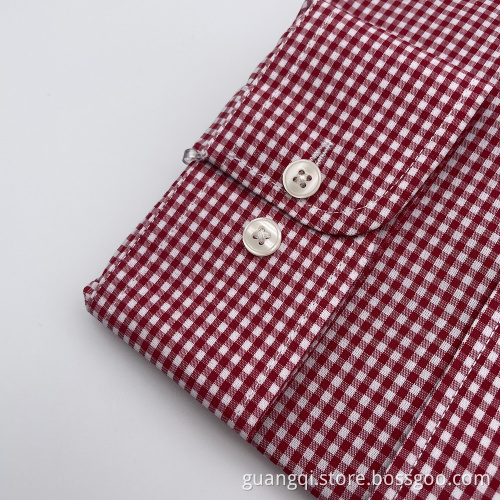 Red checked TC hidden button-down shirt